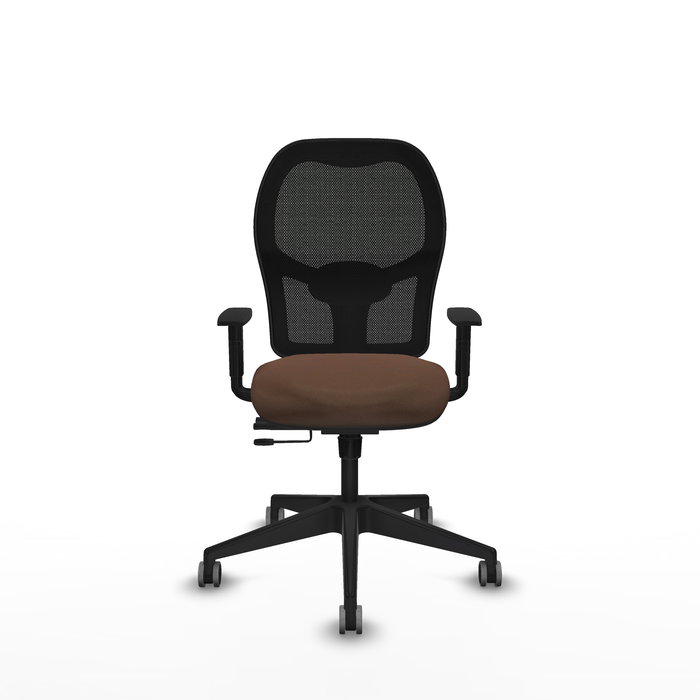 Chaise Alocén Synchrone/Traslack tissu Marron foncé Maille Noir Base pyramidale noire Accoudoir 1D Sans appui-tête Roulettes 65mm pour moquette