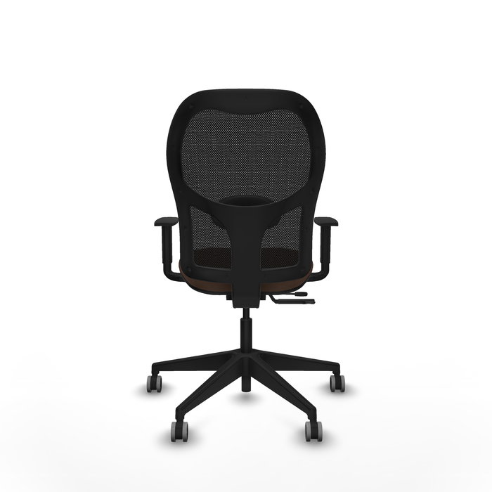 Chaise Alocén Synchrone/Traslack tissu Marron foncé Maille Noir Base pyramidale noire Accoudoir 1D Sans appui-tête Roulettes 65mm pour moquette