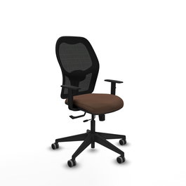 Chaise Alocén Synchrone/Traslack tissu Marron foncé Maille Noir Base pyramidale noire Accoudoir 1D Sans appui-tête Roulettes 65mm pour moquette