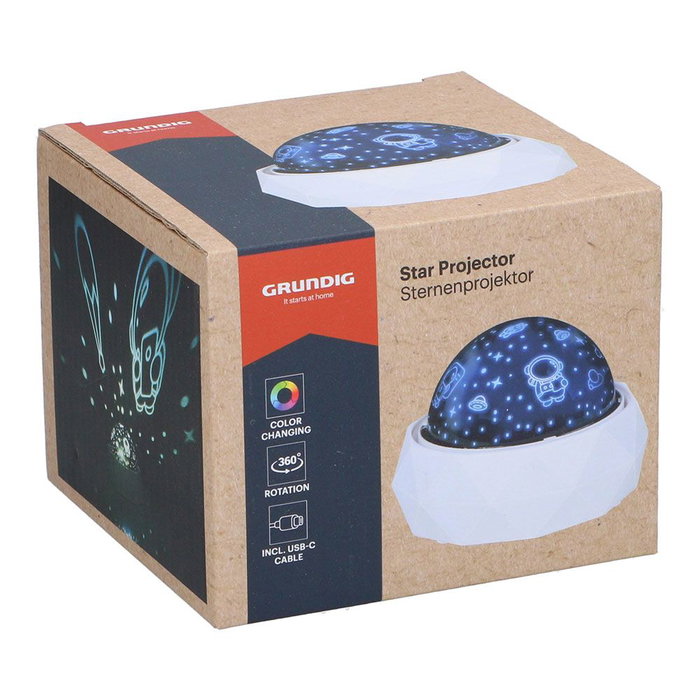 Grundig Veilleuse Décorative LED Projection Spatiale avec Rotation 360° et Câble USB-C 11,5 x 11,5 x 9 cm