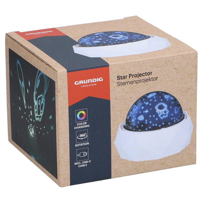 Grundig Veilleuse Décorative LED Projection Spatiale avec Rotation 360° et Câble USB-C 11,5 x 11,5 x 9 cm