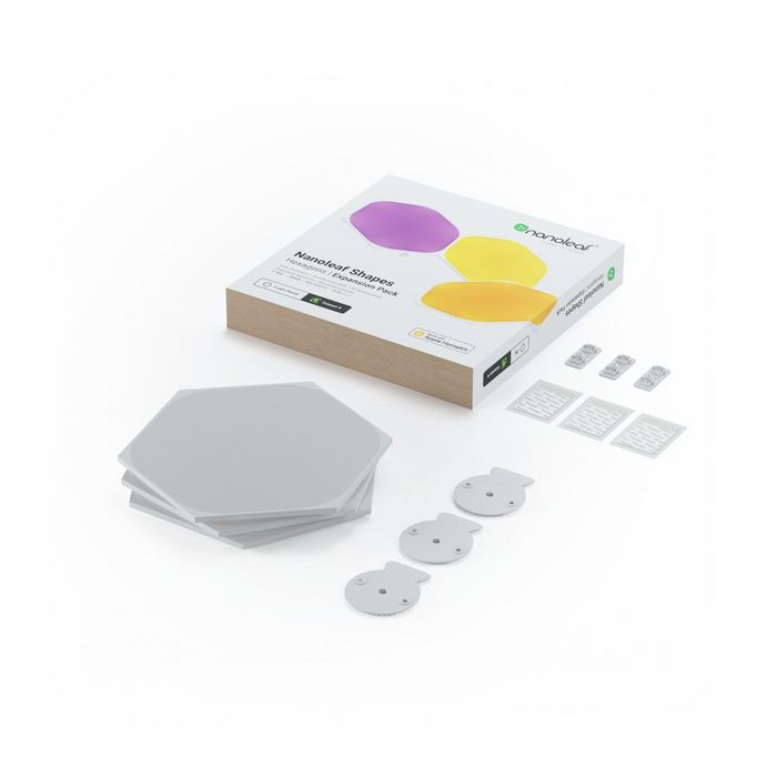 Nanoleaf - Pack d'extension 3 panneaux LED Hexagones Shapes, panneaux lumineux LED modulaires intelligents avec 16M+ couleurs, synchro musicale et commande tactile Nanoleaf - Pack d'extension 3 panneaux LED Hexagones Shapes, panneaux lumineux LED modulaires intelligents avec 16M+ couleurs, synchro musicale et commande tactile