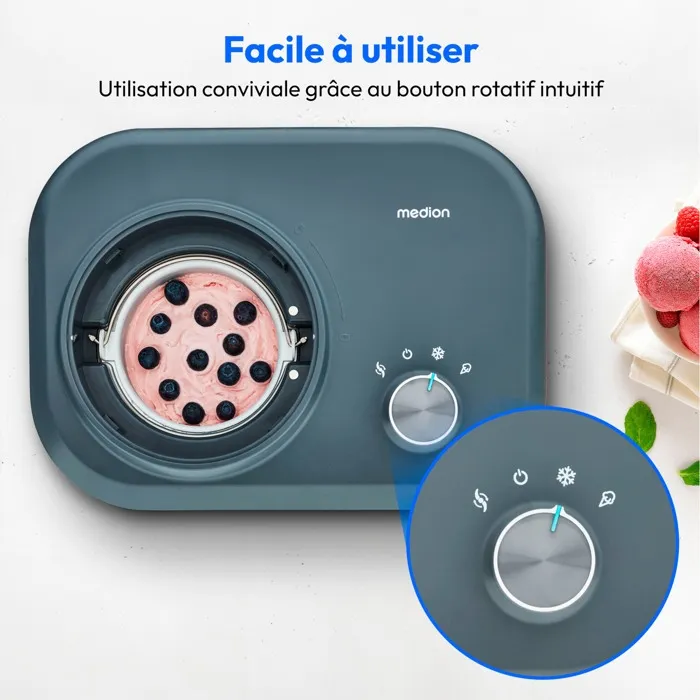 Medion Machine à glace avec compresseur - 1 litre - Pour crèmes glacées, sorbets et yaourts glacés, 100
