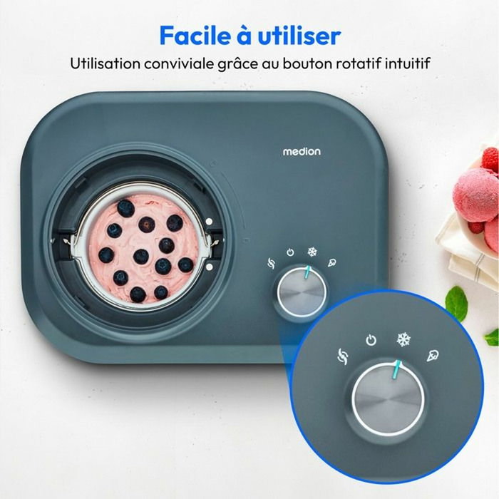 MEDION Machine à glace MD 10169, Bleu, 1 L