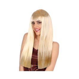 Perruque longue lisse blonde avec frange de 60 cm