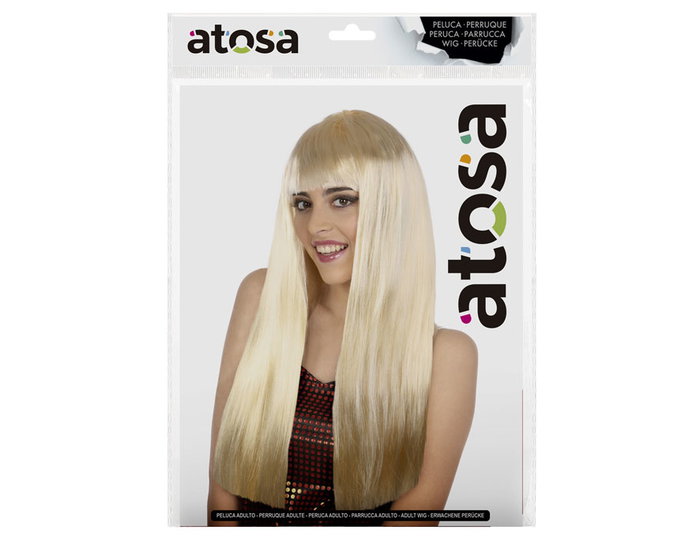 Perruque Longue Lisse Blonde Avec Frange de 60 cm et 120 g - Idéale pour Costumes et Événements