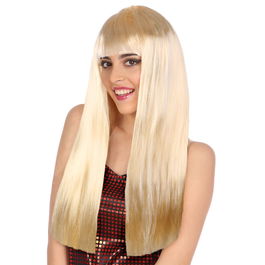Perruque Longue Lisse Blonde Avec Frange de 60 cm et 120 g - Idéale pour Costumes et Événements