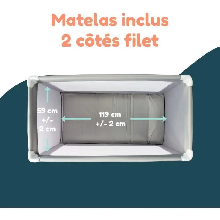 Bambisol Lit parapluie de voyage pliant 120x60 cm pour bébé de 0 à 3 ans (15 kg max) - Matelas et sac de transport inclus