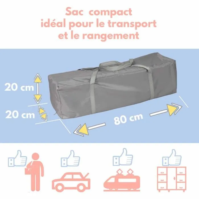 Bambisol Lit parapluie de voyage pliant 120x60 cm pour bébé de 0 à 3 ans (15 kg max) - Matelas et sac de transport inclus