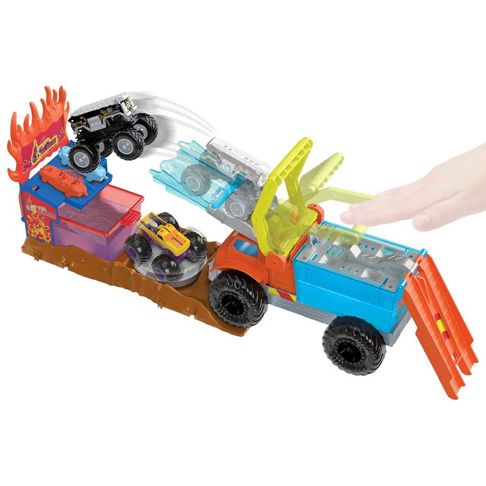 Hot Wheels Monster Trucks Arena Smasher 5 Alarm Color Shifters Hpn73 - Jeu de changement de couleur - Multilingue - +3 ans