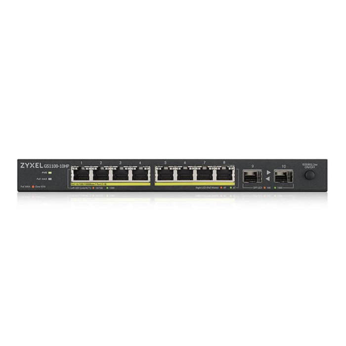 Zyxel GS1100-10HP v2 Switch non géré 8 ports Gigabit PoE + 2 SFP, 130W, noir Zyxel GS1100-10HP v2 Switch non géré 8 ports Gigabit PoE + 2 SFP, 130W, noir