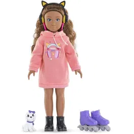 Corolle - Poupée Melody Music & Mode, mannequin de 28 cm avec 4 accessoires, longs cheveux châtains et parfum vanille - pour enfants dès 4 ans