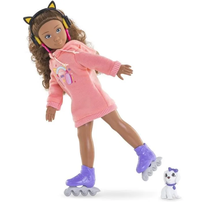 Corolle - Poupée Melody Music & Mode, mannequin de 28 cm avec 4 accessoires, longs cheveux châtains et parfum vanille - pour enfants dès 4 ans