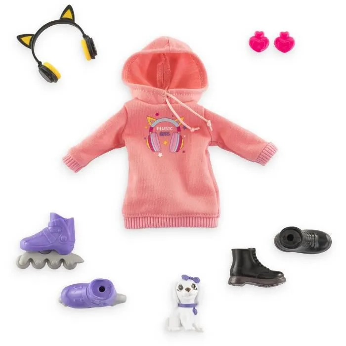 Corolle - Poupée Melody Music & Mode, mannequin de 28 cm avec 4 accessoires, longs cheveux châtains et parfum vanille - pour enfants dès 4 ans