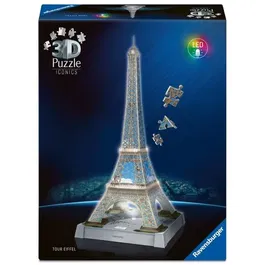 Ravensburger - Puzzle 3D Iconics Tour Eiffel Illuminée avec éclairage intégré - Reproduction décorative