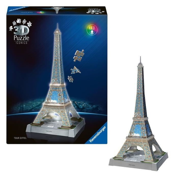 Ravensburger Puzzle 3D Iconics - Tour Eiffel illuminée avec LED Ravensburger Puzzle 3D Iconics - Tour Eiffel illuminée avec LED