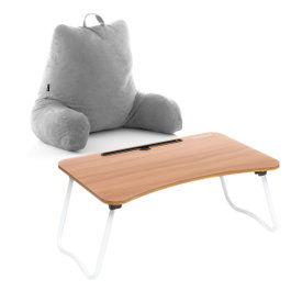 InnovaGoods Pack Table d'Appoint Pliante Muvisk et Coussin de Lecture Huglow