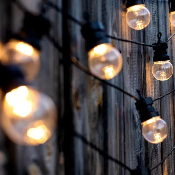 Lumisky PARTY CLEAR SOLAR Guirlande lumineuse solaire - 10 globes transparents, LED blanc chaud, 5.90m, 8 modes d'éclairage