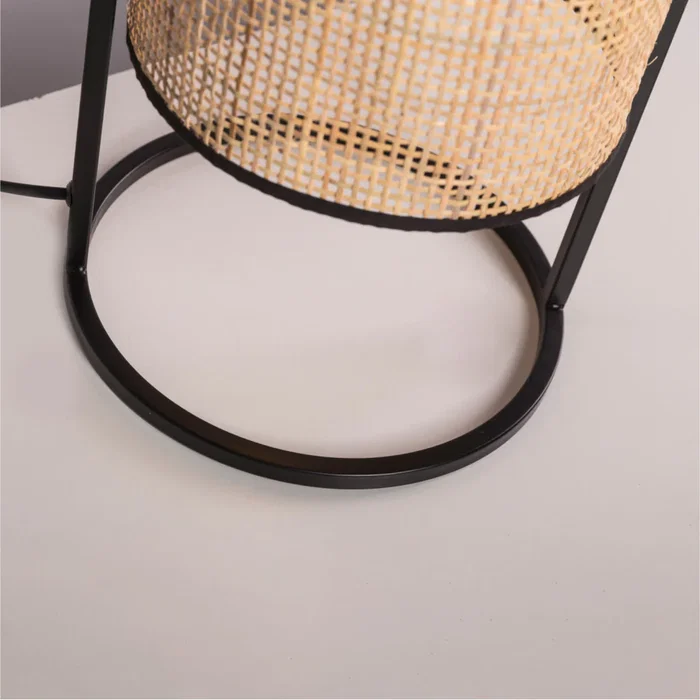 Kamianske Lampe de Table en Rotin Modèle SKD-T1022 - Style Boho-Chic Naturel - Ampoule E27 - Structure Métal Noir