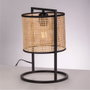Lampe de table Kamianske en rotin avec abat-jour naturel et base métal noire [SKD-T1022]