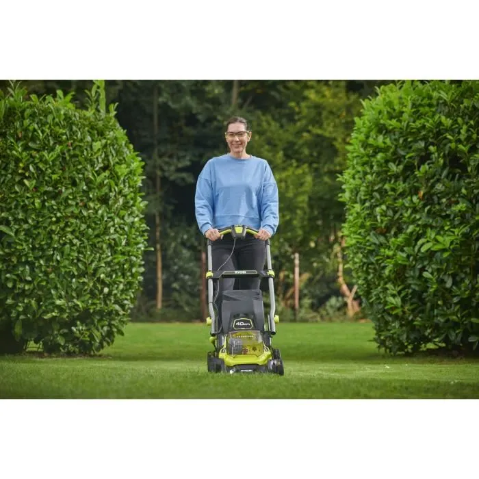 Ryobi Tondeuse à Gazon sur Batterie 18V Brushless - Ø Coupe 40 cm - Fonctions Ramassage et Mulching - Avec Batterie Lithium+ 5.0 Ah et Chargeur Rapide 2.0 A - RY18LMX40C-150