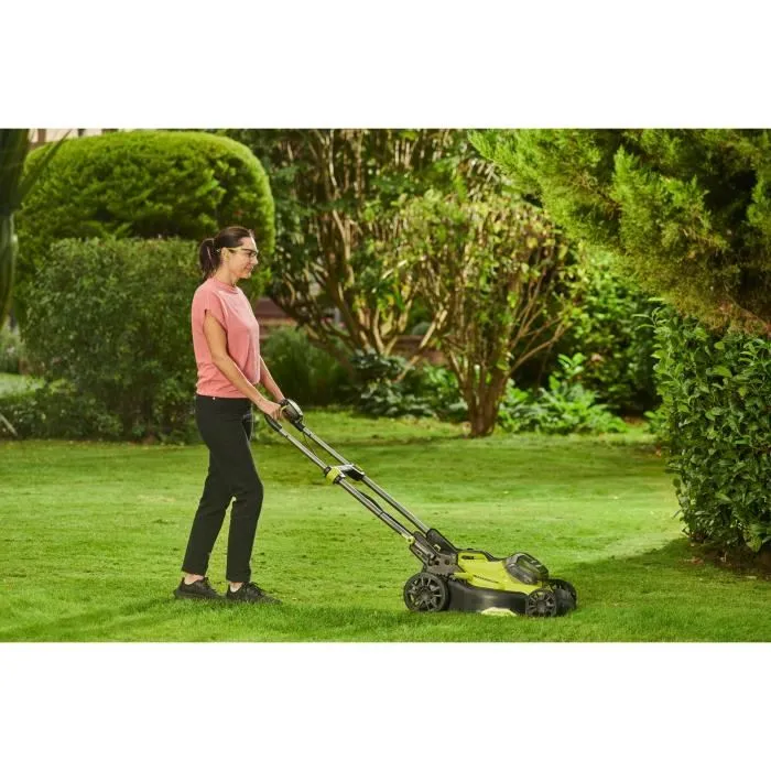 Ryobi Tondeuse à Gazon sur Batterie 18V Brushless - Ø Coupe 40 cm - Fonctions Ramassage et Mulching - Avec Batterie Lithium+ 5.0 Ah et Chargeur Rapide 2.0 A - RY18LMX40C-150