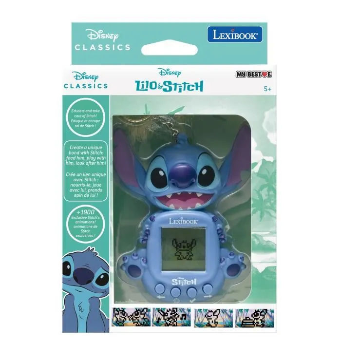 Lexibook Console de jeu portable Stitch Mon compagnon virtuel avec écran couleur et porte-clés intégré - My Best-e - Pour enfant dès 5 ans