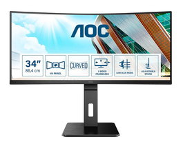 AOC Écran PC Gamer/Professionnel Courbé 34 Pouces (86,4 cm) - 1500R - Résolution QHD 3440x1440 - Dalle VA - Ports HDMI 2.0, DisplayPort 1.2 et USB 3.2 - AdaptiveSync