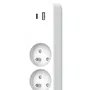 Quarx - Multiprise électrique 4 prises avec 1 port USB Type-C 18W, 2 ports USB-A QC 3.0, câble 1,5 m, blanc et gris, norme NF