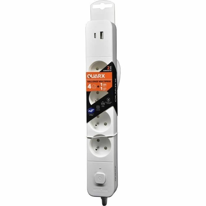 Quarx Multiprise 4 prises avec USB Type-C et USB-A, câble 1,5m