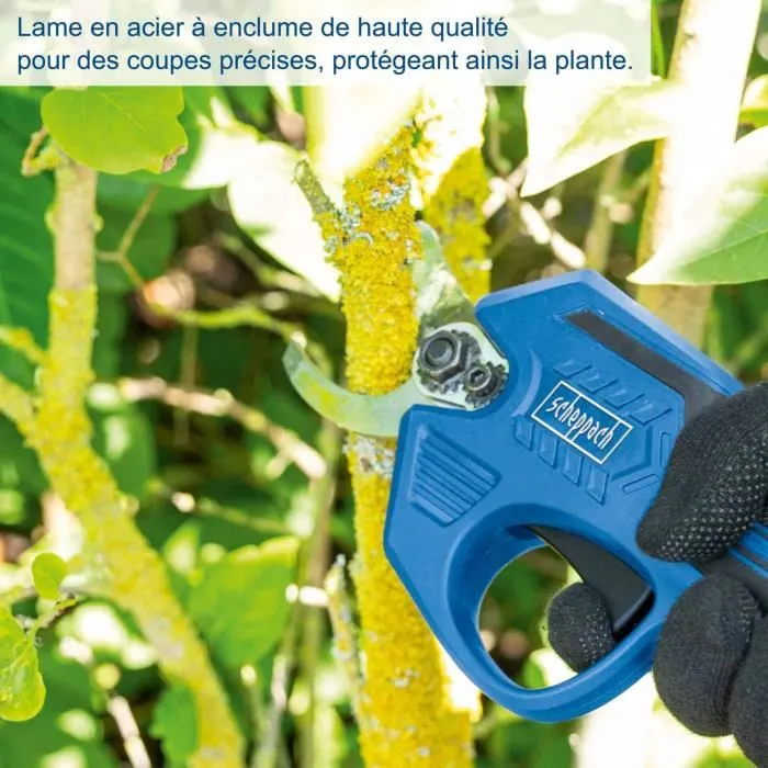 Scheppach BC-PRS28-X Sécateur sans fil avec batterie 20V 2Ah IXES - Coupe jusqu'à 28 mm, poignée Softgrip, lame acier enclume, arrêt automatique
