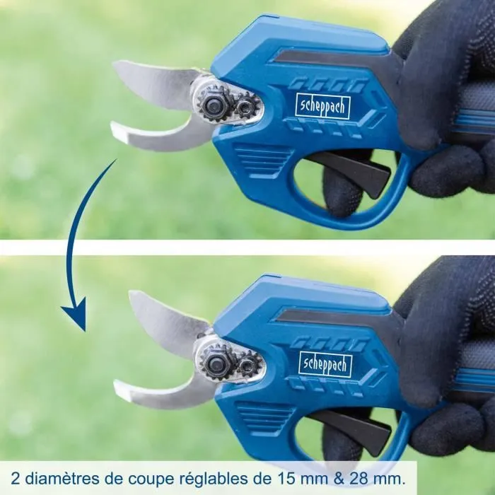 Scheppach BC-PRS28-X Sécateur sans fil avec batterie 20V 2Ah IXES - Coupe jusqu'à 28 mm, poignée Softgrip, lame acier enclume, arrêt automatique