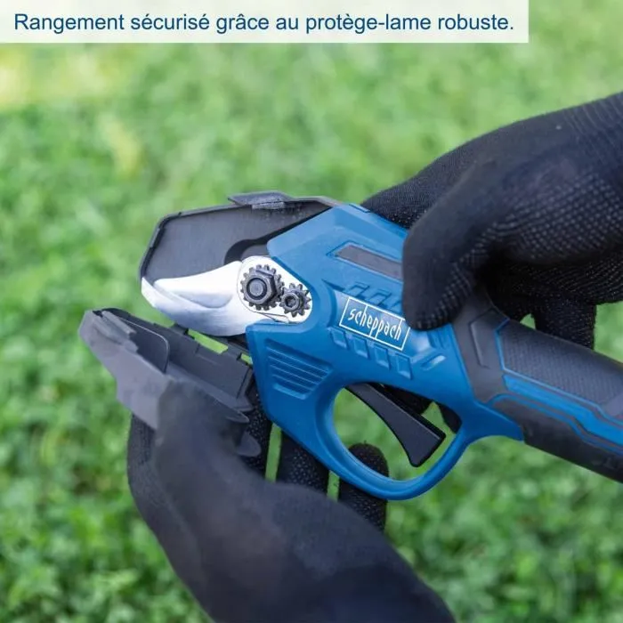 Scheppach BC-PRS28-X Sécateur sans fil avec batterie 20V 2Ah IXES - Coupe jusqu'à 28 mm, poignée Softgrip, lame acier enclume, arrêt automatique
