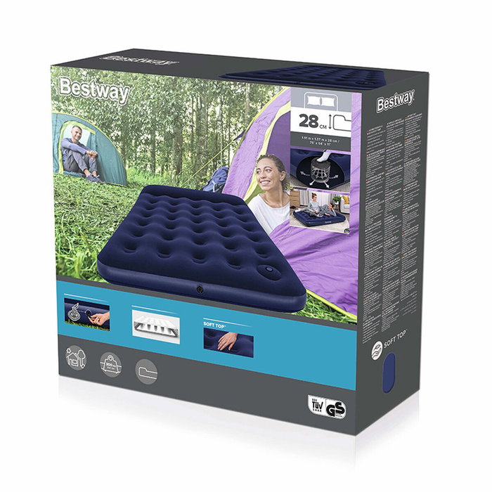 Bestway Matelas Gonflable 2 Places avec Pompe à Pied Intégrée - Bleu