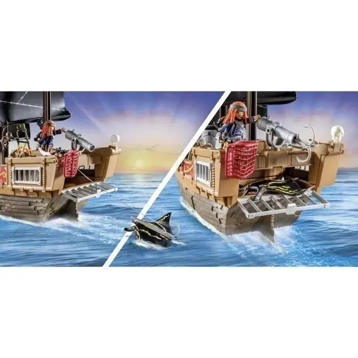 Playmobil 71530 Bateau Pirates avec Canon, Échelle et Crochet, 3 Personnages et Accessoires, 137 Pièces, Jeu de Rôle Créatif, À Partir de 4 Ans