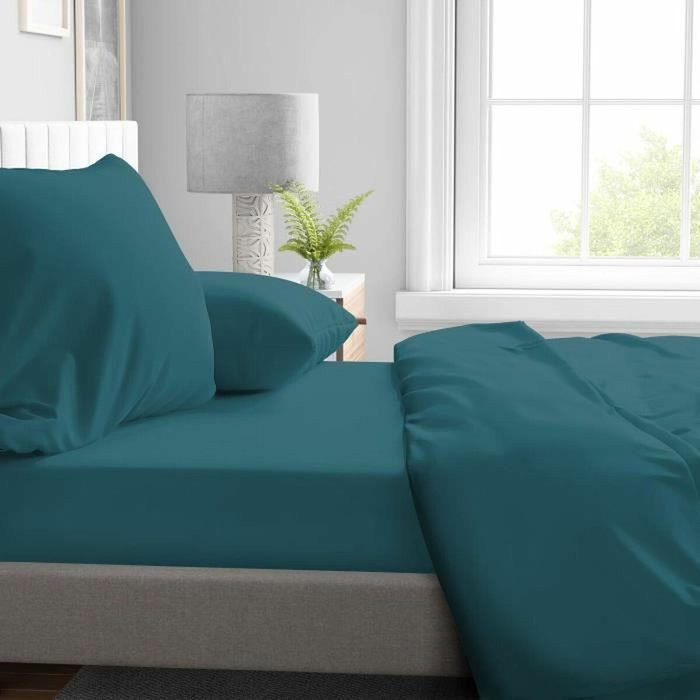 Home Linge Passion Drap housse Microfibre Bleu canard 90 x 190 cm avec bonnet 30 cm