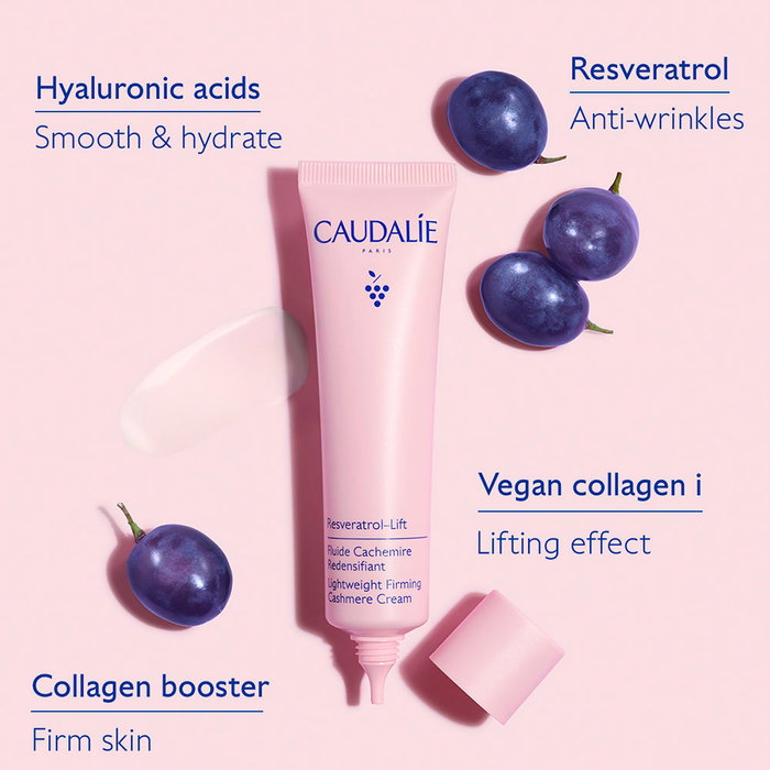 Caudalie Resveratrol-Lift Fluide Redensifiant Cachemire Anti-Âge 40 ml - Hydrate, Atténue les Rides et Donne un Éclat Immédiat au Teint