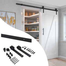 Emuca Kit de quincaillerie pour porte coulissante suspendue en bois Barn, noir