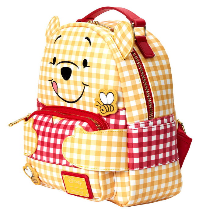 LOUNGEFLY Mochila Sac à dos Disney Winnie the Pooh Gingham 25 cm avec détails en cuir vegan, broderies et appliqués