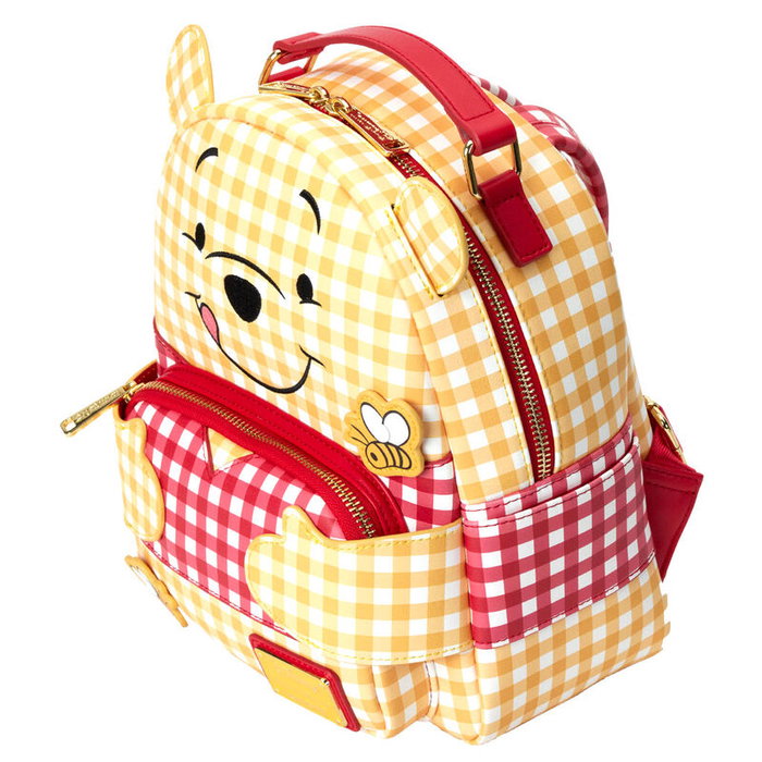 LOUNGEFLY Mochila Sac à dos Disney Winnie the Pooh Gingham 25 cm avec détails en cuir vegan, broderies et appliqués