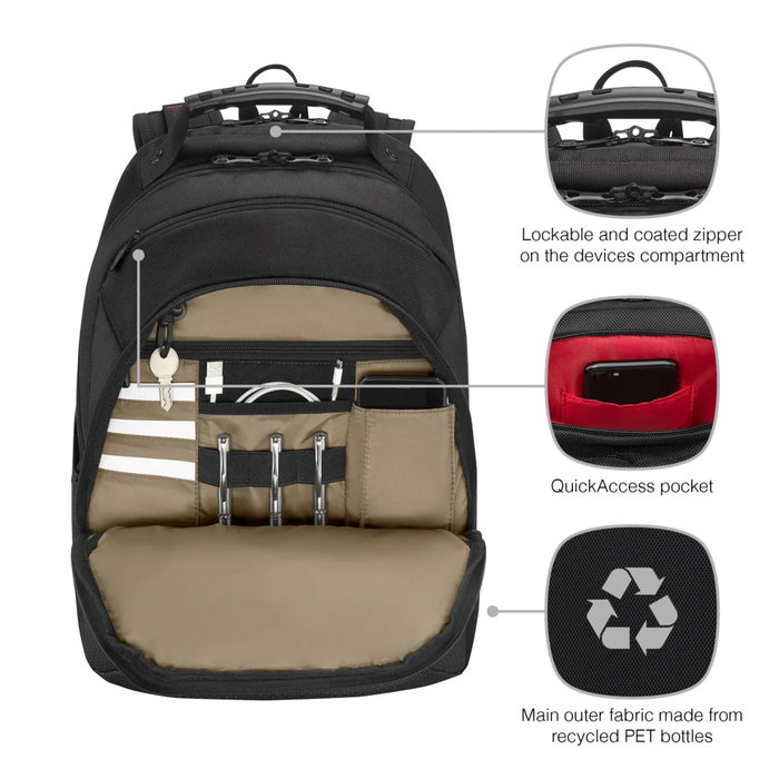 Wenger Legacy Black Series Sac à dos pour ordinateur portable 16 pouces, Noir