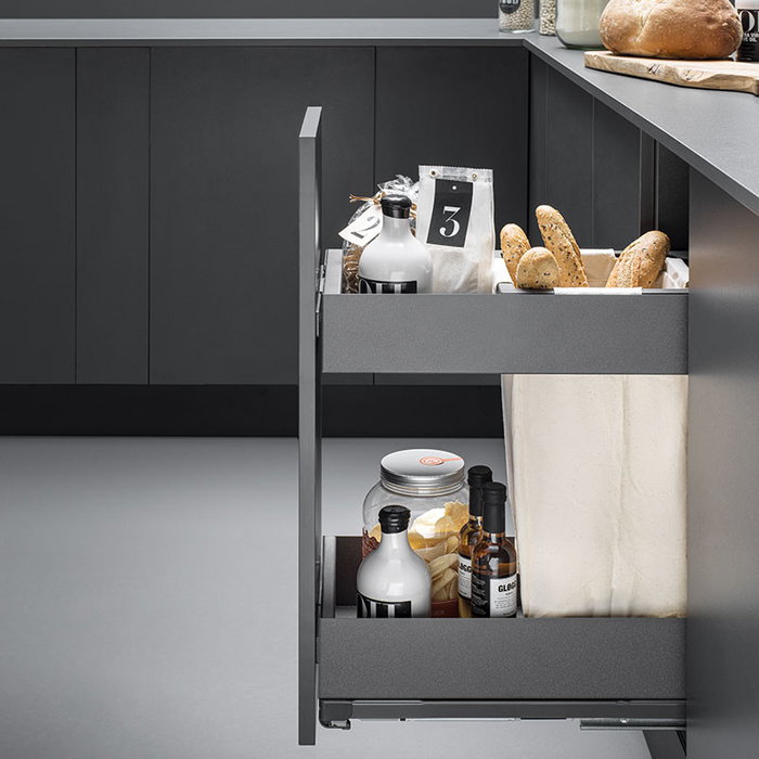 VIBO Serie Lamina Bandejero/Panero Module bandejero / panero extractible en acier finition anthracite avec fermeture amortie et extraction totale