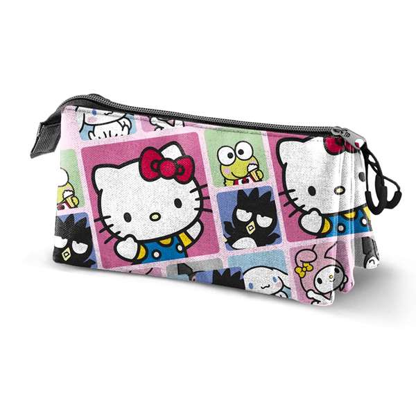 Karactermania Estuche portatodo triple - Trousse à crayons Hello Kitty à 3 compartiments avec fermeture à glissière - Panneaux motif - 23 x 8 x 11 cm