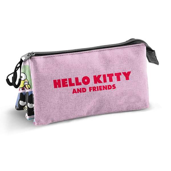 Karactermania Estuche portatodo triple - Trousse à crayons Hello Kitty à 3 compartiments avec fermeture à glissière - Panneaux motif - 23 x 8 x 11 cm