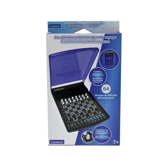 Lexibook - Jeu d'échecs électronique de voyage, 64 niveaux de difficulté, force ELO 1800, mémorisation des positions, jouable en solo ou à deux