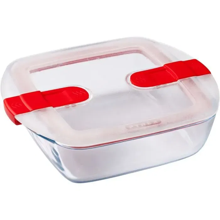 Pyrex Cook & Heat - Lot de 3 boîtes repas lunch box en verre carré 1 L avec couvercle à valves vapeur pour micro-ondes, four et congélateur, sans BPA Pyrex Cook & Heat - Lot de 3 boîtes repas lunch box en verre carré 1 L avec couvercle à valves vapeur pour micro-ondes, four et congélateur, sans BPA