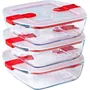 Pyrex Cook & Heat - Lot de 3 boîtes repas lunch box en verre carré 1 L avec couvercle à valves vapeur pour micro-ondes, four et congélateur, sans BPA