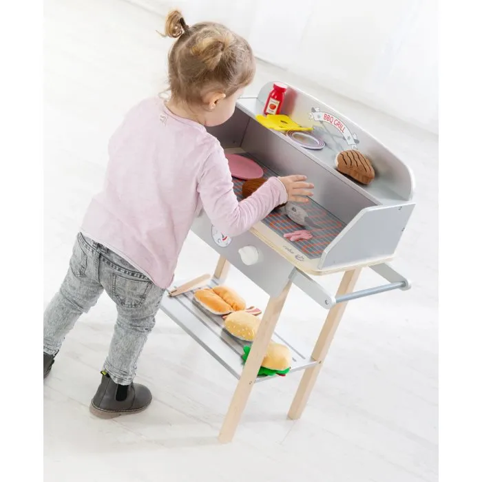 ROBA - Cuisine barbecue pour enfant en bois massif avec 14 accessoires (Gris / Naturel) - Jouet d'imitation culinaire éducatif