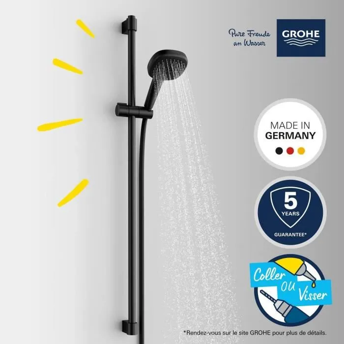 Grohe Set de douche Vitalio Comfort 269302431 avec rociador 2 chorros, barre 90 cm, flexo, finition Negro mate, Ahorro de agua Grohe Set de douche Vitalio Comfort 269302431 avec rociador 2 chorros, barre 90 cm, flexo, finition Negro mate, Ahorro de agua