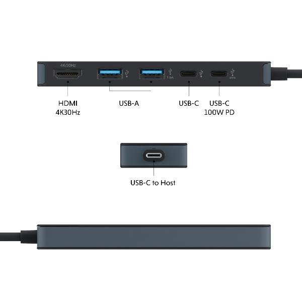 Targus Hub USB-C 5 en 1 HD4101BKGL - 2x USB-A 3.2, 2x USB-C PD 100W, HDMI 4K 30Hz Targus Hub USB-C 5 en 1 HD4101BKGL - 2x USB-A 3.2, 2x USB-C PD 100W, HDMI 4K 30Hz